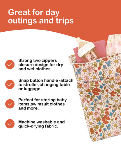 ALVA 2pcs Cloth Diaper Wet Dry Bags Waterproof Reusable with Two Zippered Pockets Travel Beach Pool Daycare Soiled Baby Items Yoga Gym Bag for Swimsuits or Wet Clothes 2LM05 - Colors B