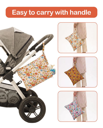 ALVA 2pcs Cloth Diaper Wet Dry Bags Waterproof Reusable with Two Zippered Pockets Travel Beach Pool Daycare Soiled Baby Items Yoga Gym Bag for Swimsuits or Wet Clothes 2LM05 - Colors B