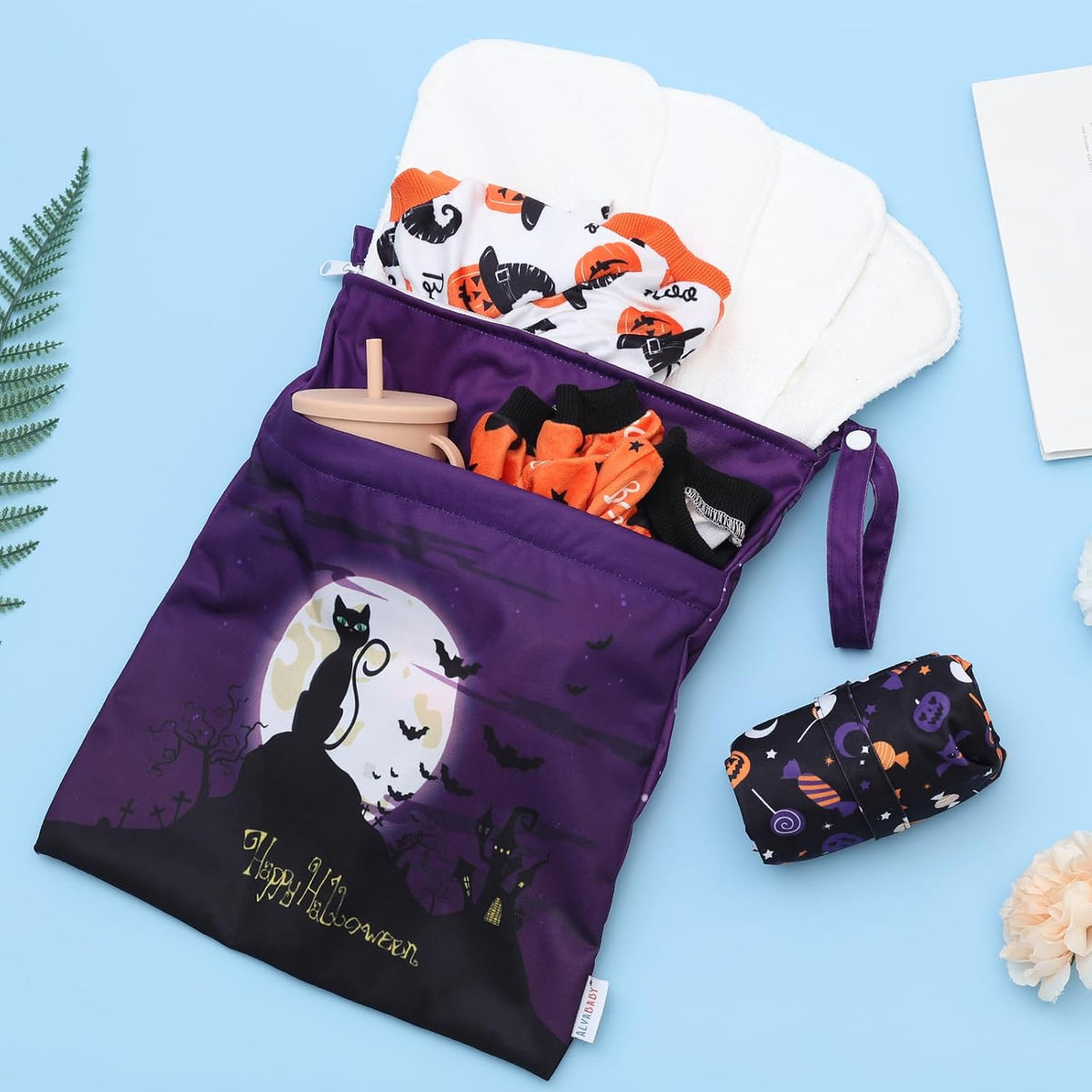 ALVA 2pcs Cloth Diaper Wet Dry Bags Waterproof Reusable with Two Zippered Pockets Travel Beach Pool Daycare Soiled Baby Items Yoga Gym Bag for Swimsuits or Wet Clothes 2LM05 - Colors B