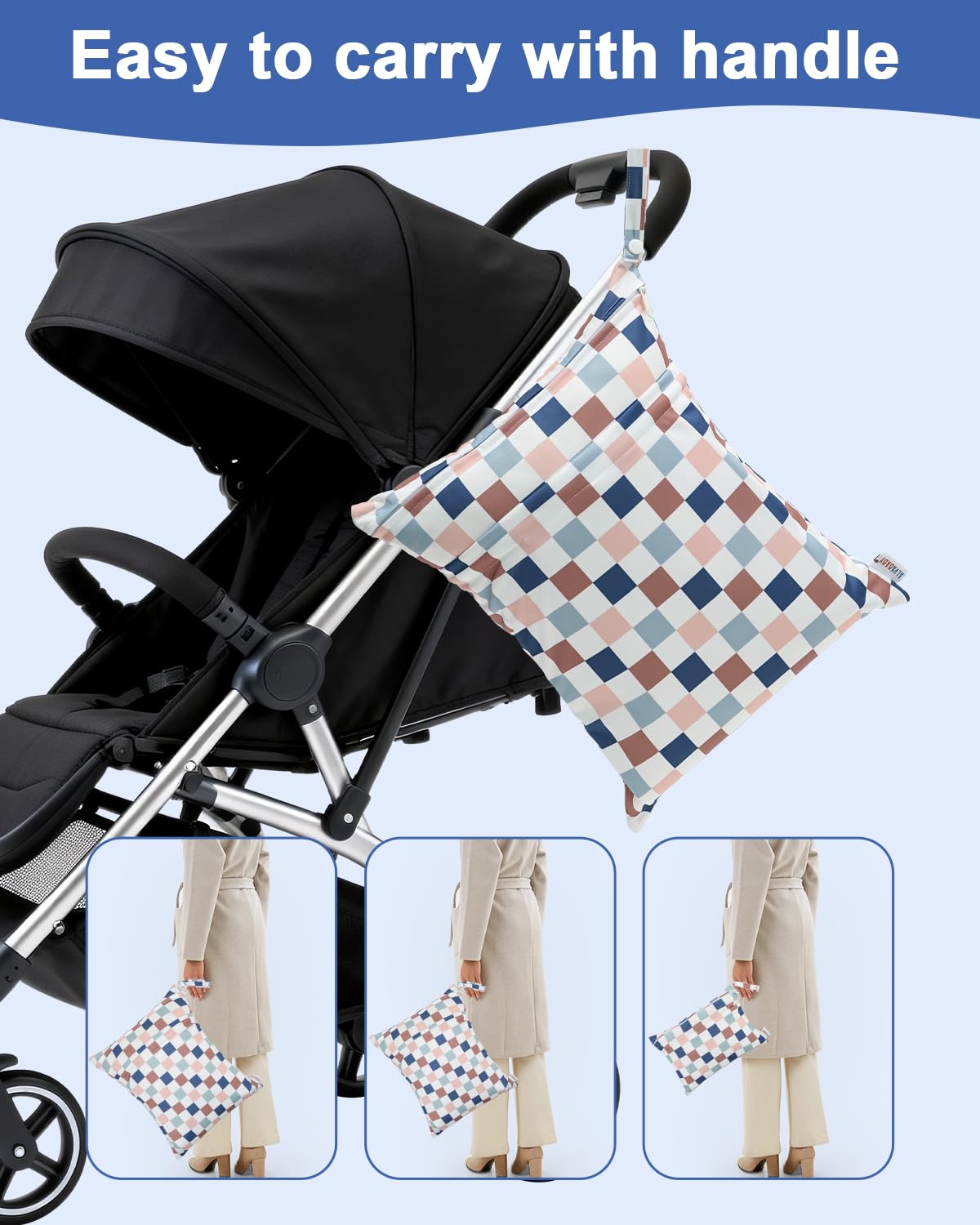 ALVA 2pcs Cloth Diaper Wet Dry Bags Waterproof Reusable with Two Zippered Pockets Travel Beach Pool Daycare Soiled Baby Items Yoga Gym Bag for Swimsuits or Wet Clothes 2LM05 - Colors B