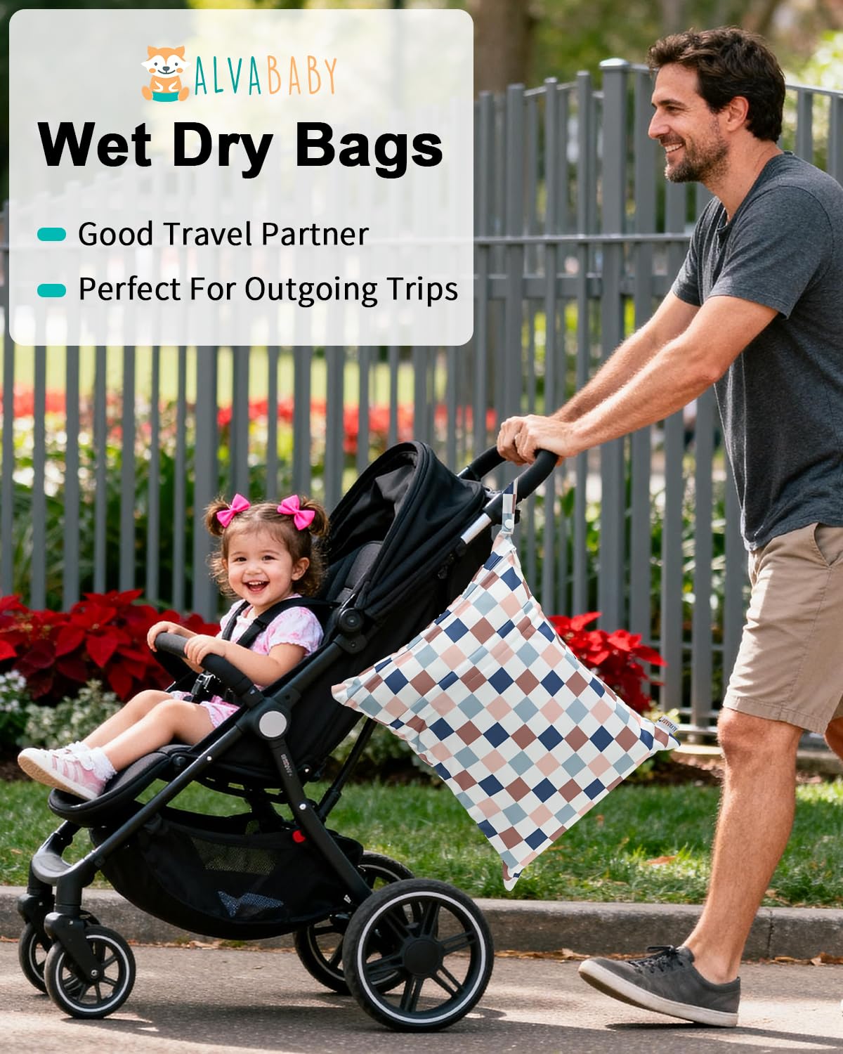 ALVA 2pcs Cloth Diaper Wet Dry Bags Waterproof Reusable with Two Zippered Pockets Travel Beach Pool Daycare Soiled Baby Items Yoga Gym Bag for Swimsuits or Wet Clothes 2LM05 - Colors B