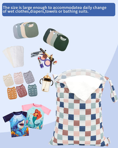 ALVA 2pcs Cloth Diaper Wet Dry Bags Waterproof Reusable with Two Zippered Pockets Travel Beach Pool Daycare Soiled Baby Items Yoga Gym Bag for Swimsuits or Wet Clothes 2LM05 - Colors B