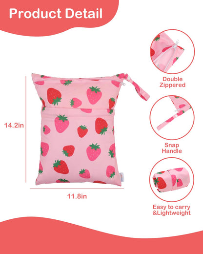 ALVA 2pcs Cloth Diaper Wet Dry Bags Waterproof Reusable with Two Zippered Pockets Travel Beach Pool Daycare Soiled Baby Items Yoga Gym Bag for Swimsuits or Wet Clothes 2LM05 - Colors B