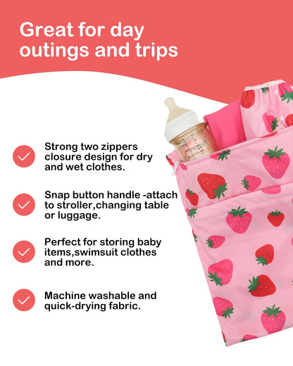 ALVA 2pcs Cloth Diaper Wet Dry Bags Waterproof Reusable with Two Zippered Pockets Travel Beach Pool Daycare Soiled Baby Items Yoga Gym Bag for Swimsuits or Wet Clothes 2LM05 - Colors B