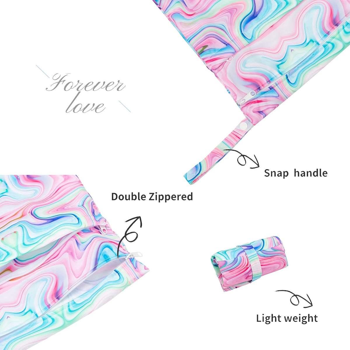 ALVA 2pcs Cloth Diaper Wet Dry Bags Waterproof Reusable with Two Zippered Pockets Travel Beach Pool Daycare Soiled Baby Items Yoga Gym Bag for Swimsuits or Wet Clothes 2LM05 - Colors B