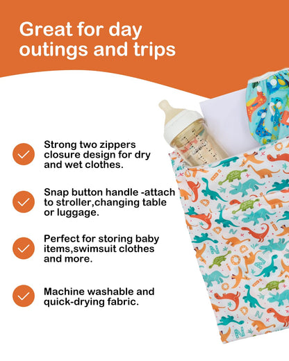 ALVA 2pcs Cloth Diaper Wet Dry Bags Waterproof Reusable with Two Zippered Pockets Travel Beach Pool Daycare Soiled Baby Items Yoga Gym Bag for Swimsuits or Wet Clothes 2LM05 - Colors B