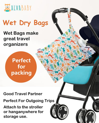ALVA 2pcs Cloth Diaper Wet Dry Bags Waterproof Reusable with Two Zippered Pockets Travel Beach Pool Daycare Soiled Baby Items Yoga Gym Bag for Swimsuits or Wet Clothes 2LM05 - Colors B