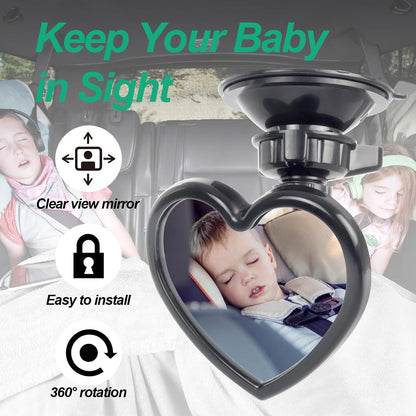 Baby Car Mirror Rear Facing,Convex Rear View Baby Mirrors for Cars,Automotive Interior 360 Degrees Adjustable Love Mirrors to See Kids,Babies,Infants and Newborn(Suction Cup Install)
