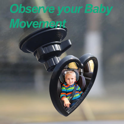 Baby Car Mirror Rear Facing,Convex Rear View Baby Mirrors for Cars,Automotive Interior 360 Degrees Adjustable Love Mirrors to See Kids,Babies,Infants and Newborn(Suction Cup Install)