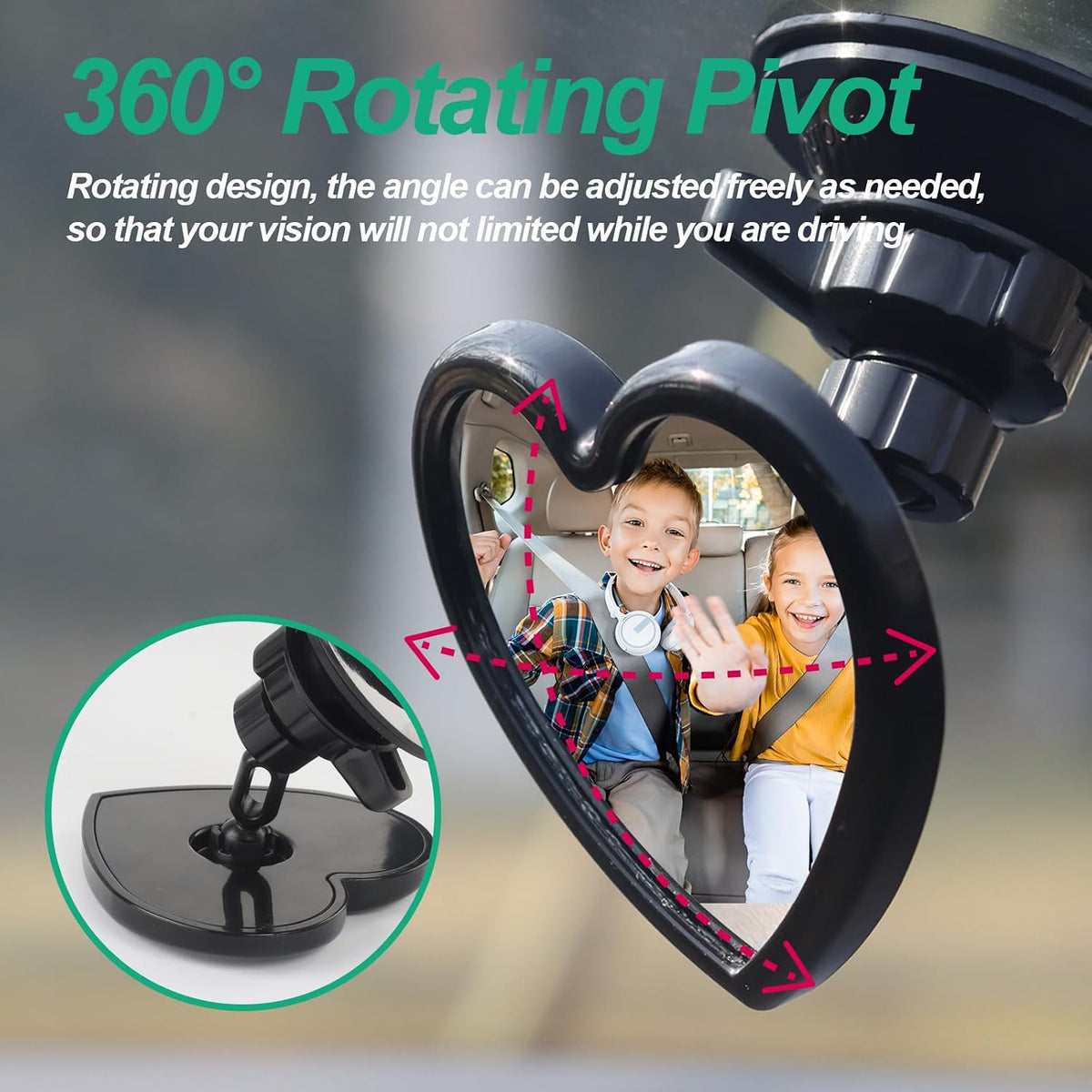 Baby Car Mirror Rear Facing,Convex Rear View Baby Mirrors for Cars,Automotive Interior 360 Degrees Adjustable Love Mirrors to See Kids,Babies,Infants and Newborn(Suction Cup Install)