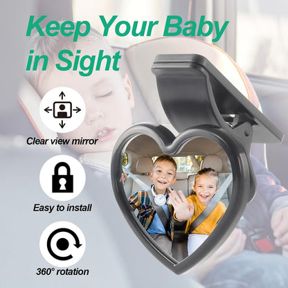 Baby Car Mirror Rear Facing,Convex Rear View Baby Mirrors for Cars,Automotive Interior 360 Degrees Adjustable Love Mirrors to See Kids,Babies,Infants and Newborn(Suction Cup Install)