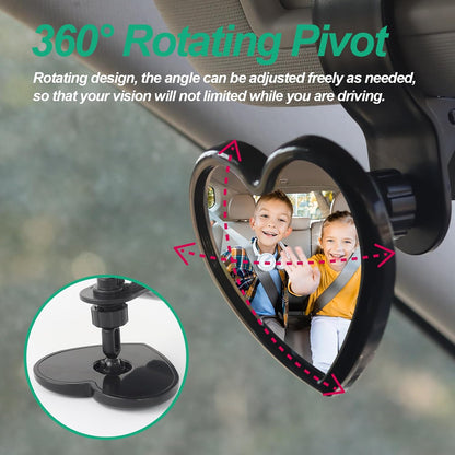 Baby Car Mirror Rear Facing,Convex Rear View Baby Mirrors for Cars,Automotive Interior 360 Degrees Adjustable Love Mirrors to See Kids,Babies,Infants and Newborn(Suction Cup Install)