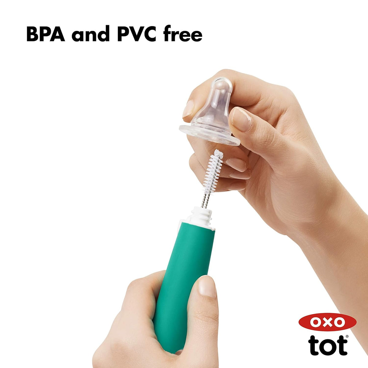 Bottle Brush with Nipple Cleaner and Stand - Sage
