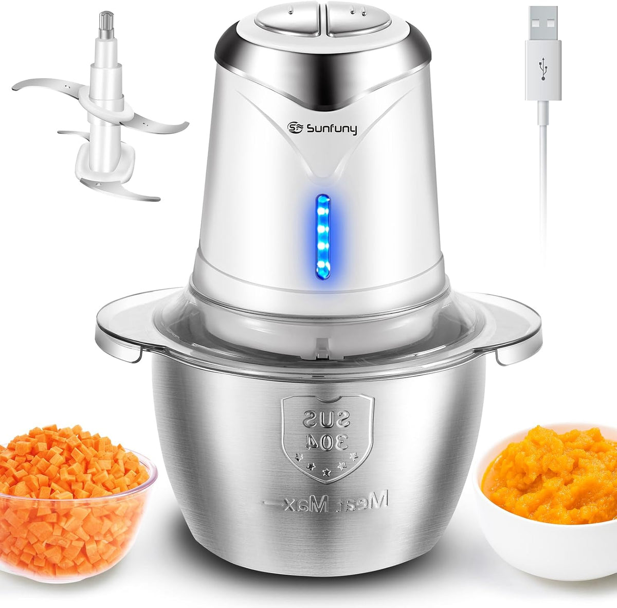 Cordless Food Processor, 5-Cup Stainless Steel Wireless Chopper w/ 2 Speeds
