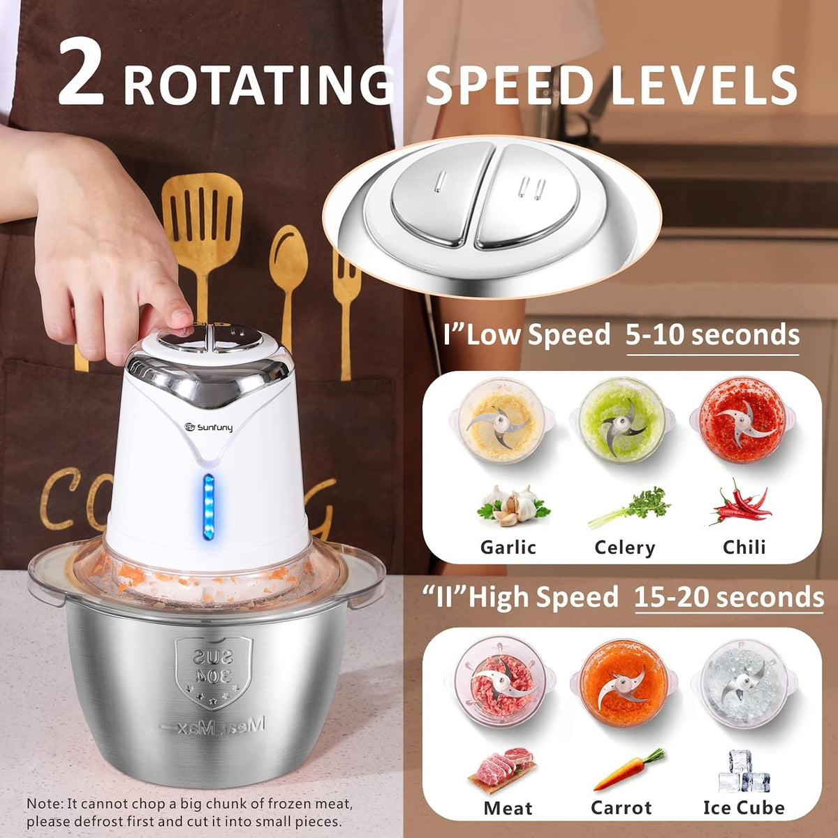 Cordless Food Processor, 5-Cup Stainless Steel Wireless Chopper w/ 2 Speeds