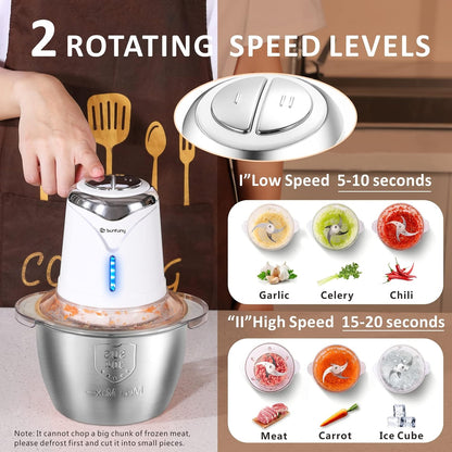 Cordless Food Processor, 5-Cup Stainless Steel Wireless Chopper w/ 2 Speeds