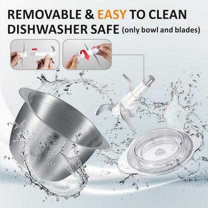 Cordless Food Processor, 5-Cup Stainless Steel Wireless Chopper w/ 2 Speeds