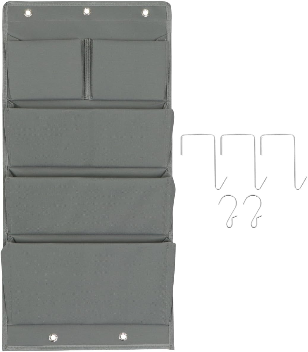 over Door Hanging Storage Bag Organizer with 5 Pockets Oxford Cloth Closet Door Organizer for Bedroom Dorm Home 28.34X13.38X2.75 Inches