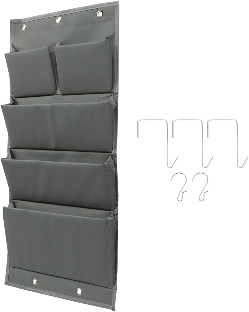 over Door Hanging Storage Bag Organizer with 5 Pockets Oxford Cloth Closet Door Organizer for Bedroom Dorm Home 28.34X13.38X2.75 Inches