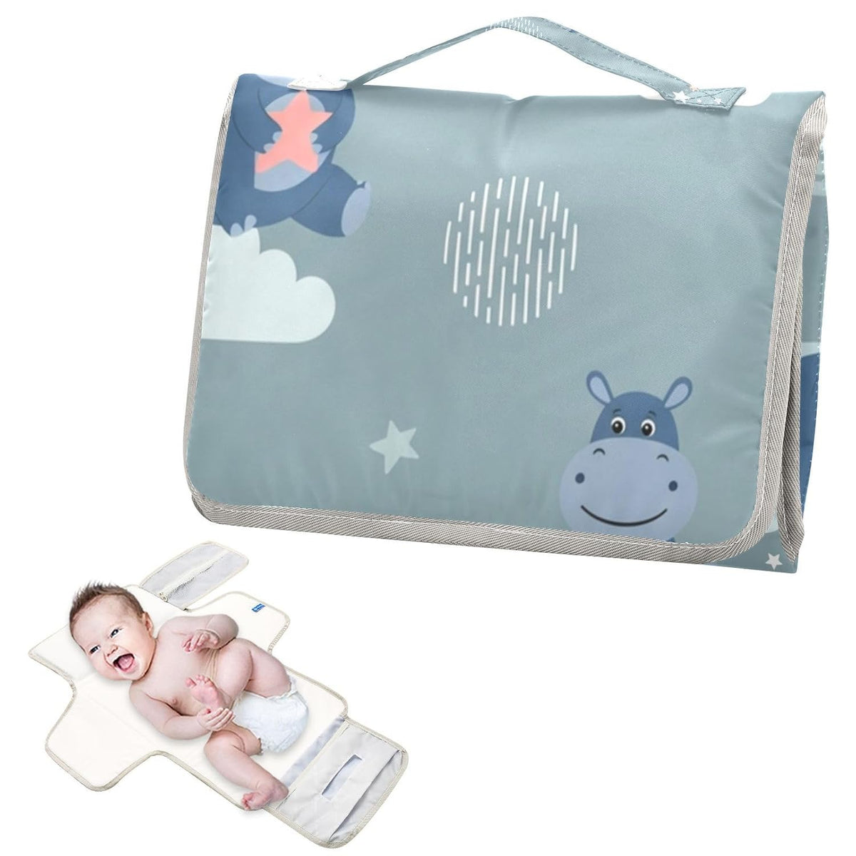 Cloud Hippos Design Portable Diaper Changing Pad Pram