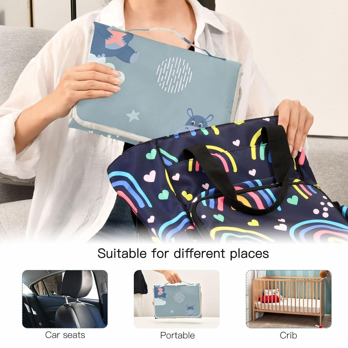 Cloud Hippos Design Portable Diaper Changing Pad Pram