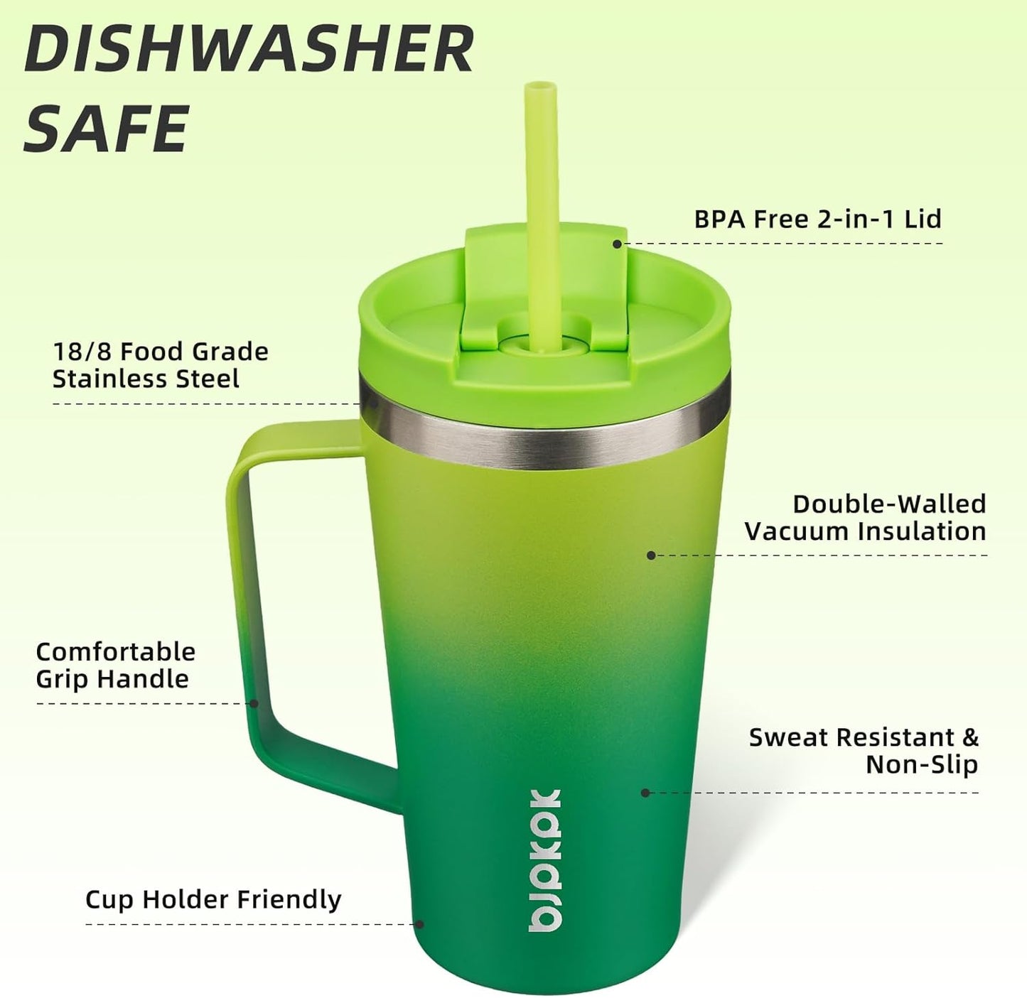 26oz Insulated Tumbler with Handle, Lid & Straw, Stainless Steel | Double Wall Vacuum Insulated Coffee Travel Mug - Keeps Cold & Hot, BPA Free, Cupholder Fit for Office, Gym & Travel