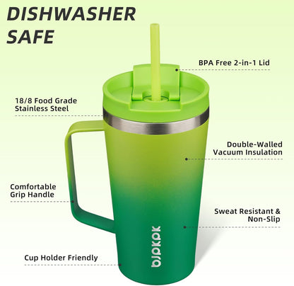 26oz Insulated Tumbler with Handle, Lid & Straw, Stainless Steel | Double Wall Vacuum Insulated Coffee Travel Mug - Keeps Cold & Hot, BPA Free, Cupholder Fit for Office, Gym & Travel