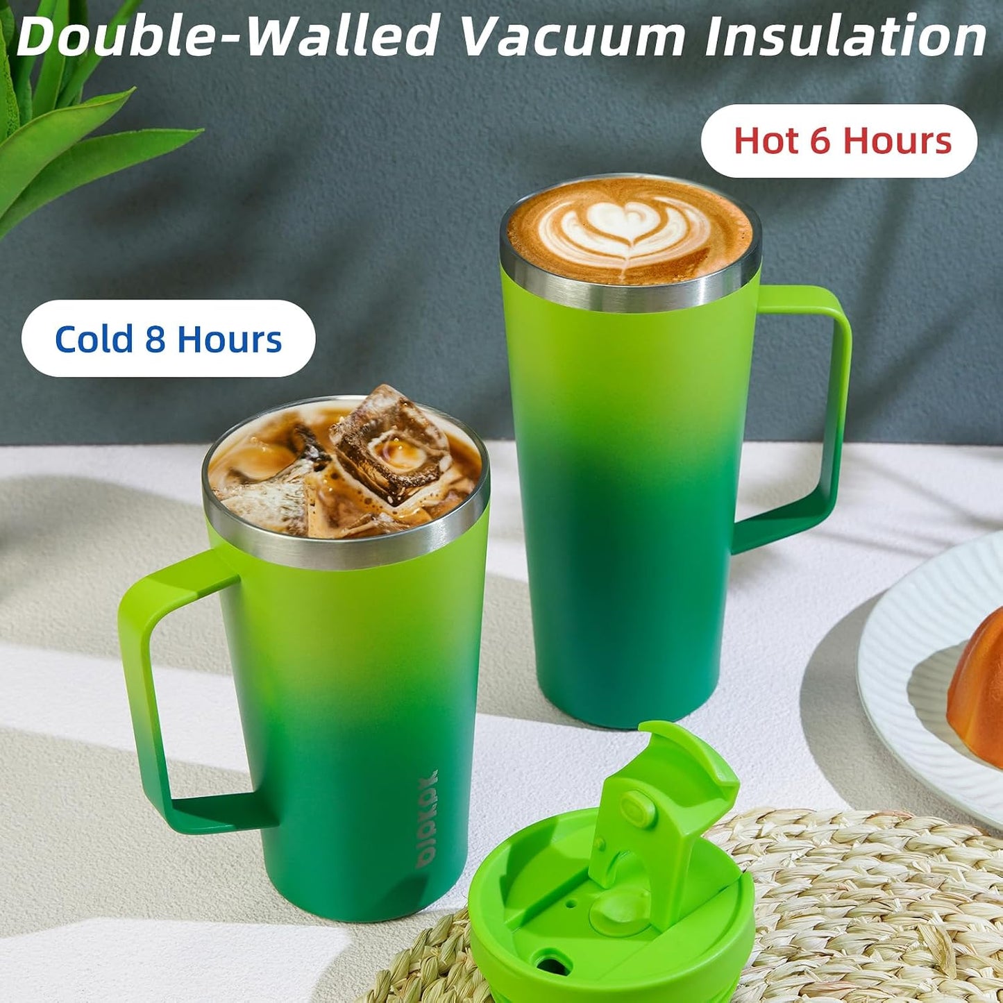 26oz Insulated Tumbler with Handle, Lid & Straw, Stainless Steel | Double Wall Vacuum Insulated Coffee Travel Mug - Keeps Cold & Hot, BPA Free, Cupholder Fit for Office, Gym & Travel