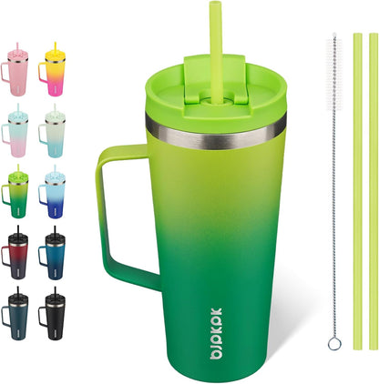 26oz Insulated Tumbler with Handle, Lid & Straw, Stainless Steel | Double Wall Vacuum Insulated Coffee Travel Mug - Keeps Cold & Hot, BPA Free, Cupholder Fit for Office, Gym & Travel