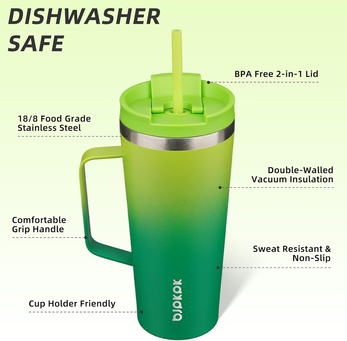 26oz Insulated Tumbler with Handle, Lid & Straw, Stainless Steel | Double Wall Vacuum Insulated Coffee Travel Mug - Keeps Cold & Hot, BPA Free, Cupholder Fit for Office, Gym & Travel
