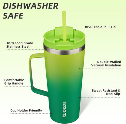 26oz Insulated Tumbler with Handle, Lid & Straw, Stainless Steel | Double Wall Vacuum Insulated Coffee Travel Mug - Keeps Cold & Hot, BPA Free, Cupholder Fit for Office, Gym & Travel