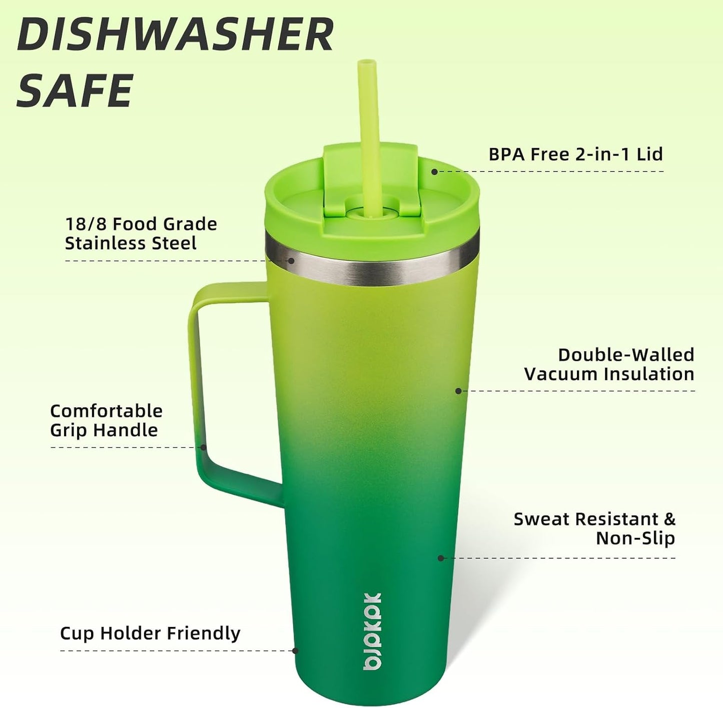 26oz Insulated Tumbler with Handle, Lid & Straw, Stainless Steel | Double Wall Vacuum Insulated Coffee Travel Mug - Keeps Cold & Hot, BPA Free, Cupholder Fit for Office, Gym & Travel