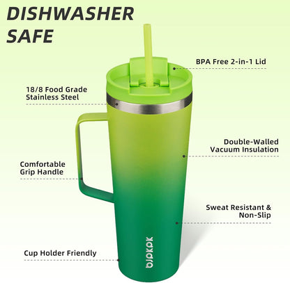 26oz Insulated Tumbler with Handle, Lid & Straw, Stainless Steel | Double Wall Vacuum Insulated Coffee Travel Mug - Keeps Cold & Hot, BPA Free, Cupholder Fit for Office, Gym & Travel