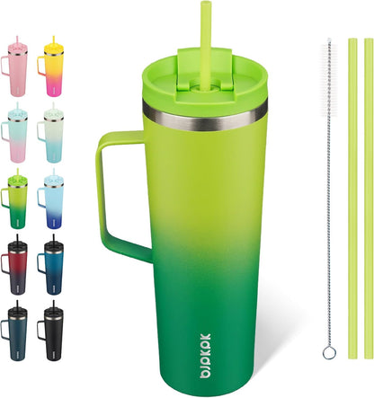 26oz Insulated Tumbler with Handle, Lid & Straw, Stainless Steel | Double Wall Vacuum Insulated Coffee Travel Mug - Keeps Cold & Hot, BPA Free, Cupholder Fit for Office, Gym & Travel