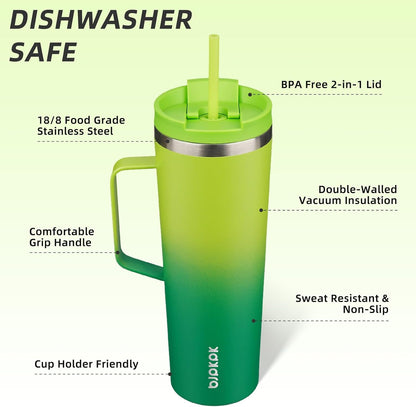 26oz Insulated Tumbler with Handle, Lid & Straw, Stainless Steel | Double Wall Vacuum Insulated Coffee Travel Mug - Keeps Cold & Hot, BPA Free, Cupholder Fit for Office, Gym & Travel