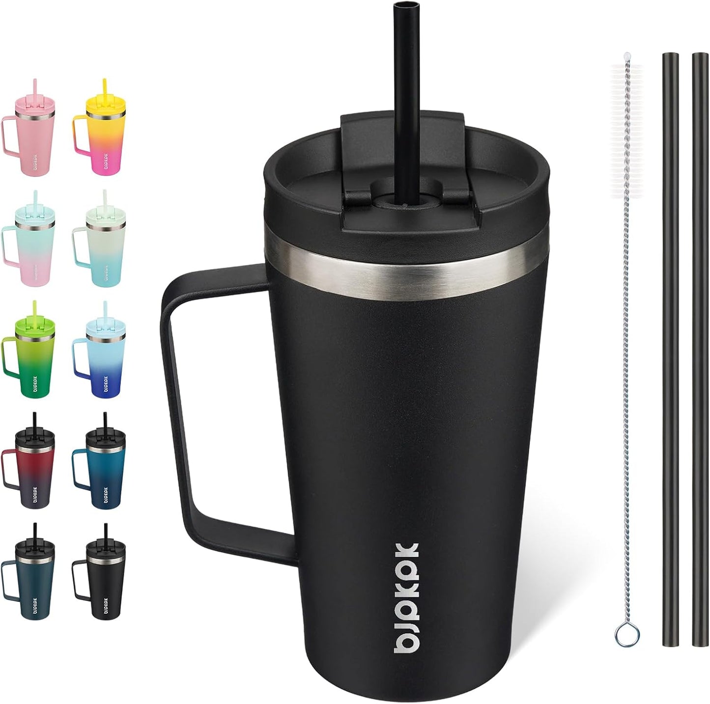 26oz Insulated Tumbler with Handle, Lid & Straw, Stainless Steel | Double Wall Vacuum Insulated Coffee Travel Mug - Keeps Cold & Hot, BPA Free, Cupholder Fit for Office, Gym & Travel