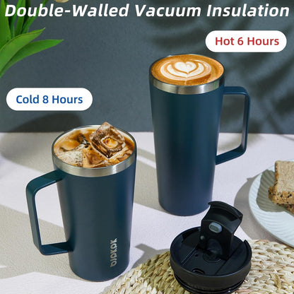 26oz Insulated Tumbler with Handle, Lid & Straw, Stainless Steel | Double Wall Vacuum Insulated Coffee Travel Mug - Keeps Cold & Hot, BPA Free, Cupholder Fit for Office, Gym & Travel