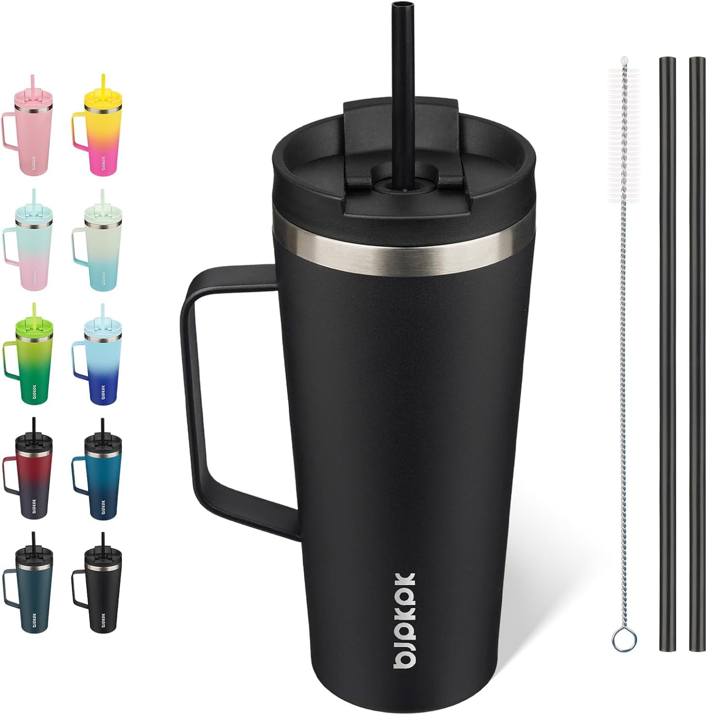 26oz Insulated Tumbler with Handle, Lid & Straw, Stainless Steel | Double Wall Vacuum Insulated Coffee Travel Mug - Keeps Cold & Hot, BPA Free, Cupholder Fit for Office, Gym & Travel