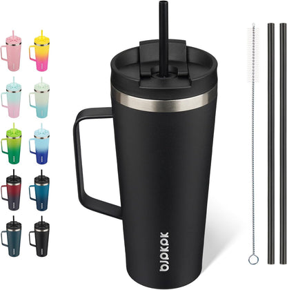 26oz Insulated Tumbler with Handle, Lid & Straw, Stainless Steel | Double Wall Vacuum Insulated Coffee Travel Mug - Keeps Cold & Hot, BPA Free, Cupholder Fit for Office, Gym & Travel