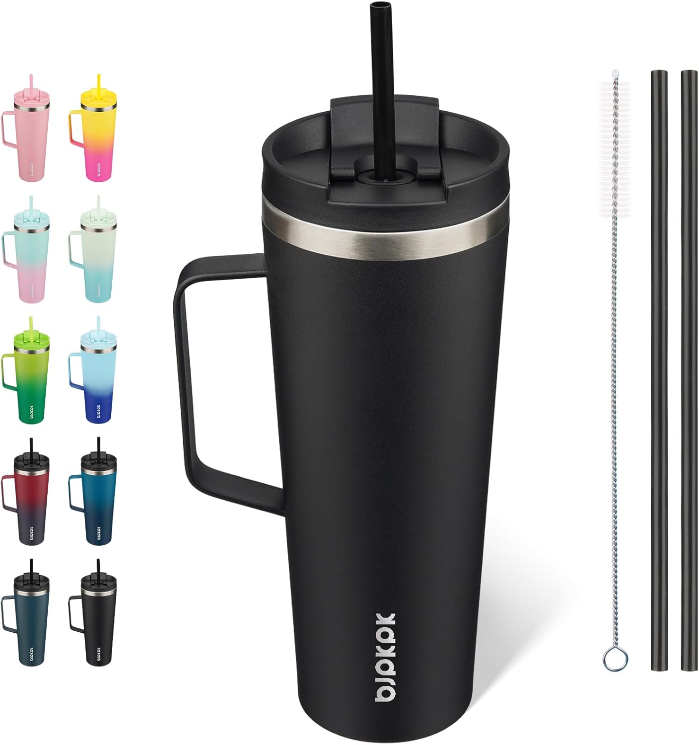 26oz Insulated Tumbler with Handle, Lid & Straw, Stainless Steel | Double Wall Vacuum Insulated Coffee Travel Mug - Keeps Cold & Hot, BPA Free, Cupholder Fit for Office, Gym & Travel