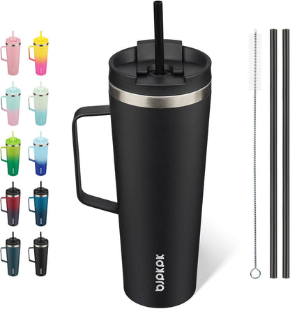 26oz Insulated Tumbler with Handle, Lid & Straw, Stainless Steel | Double Wall Vacuum Insulated Coffee Travel Mug - Keeps Cold & Hot, BPA Free, Cupholder Fit for Office, Gym & Travel