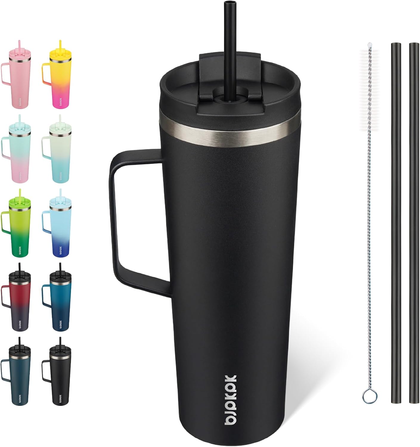 26oz Insulated Tumbler with Handle, Lid & Straw, Stainless Steel | Double Wall Vacuum Insulated Coffee Travel Mug - Keeps Cold & Hot, BPA Free, Cupholder Fit for Office, Gym & Travel