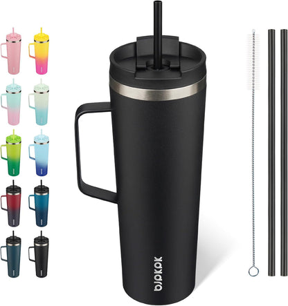 26oz Insulated Tumbler with Handle, Lid & Straw, Stainless Steel | Double Wall Vacuum Insulated Coffee Travel Mug - Keeps Cold & Hot, BPA Free, Cupholder Fit for Office, Gym & Travel