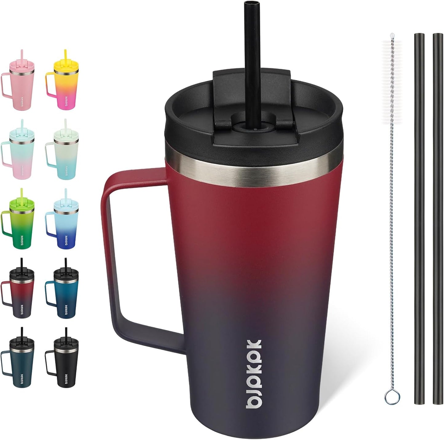 26oz Insulated Tumbler with Handle, Lid & Straw, Stainless Steel | Double Wall Vacuum Insulated Coffee Travel Mug - Keeps Cold & Hot, BPA Free, Cupholder Fit for Office, Gym & Travel