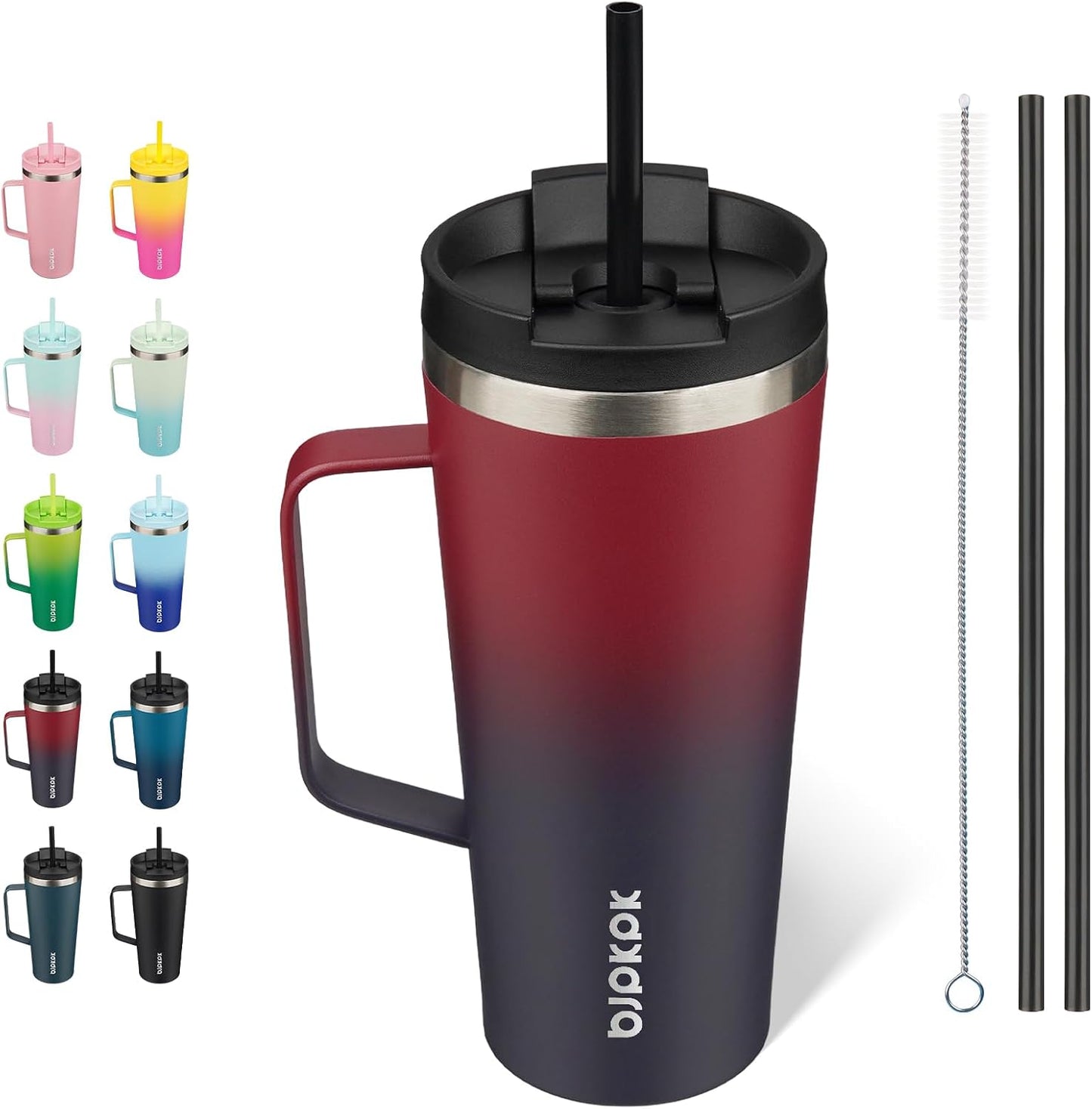 26oz Insulated Tumbler with Handle, Lid & Straw, Stainless Steel | Double Wall Vacuum Insulated Coffee Travel Mug - Keeps Cold & Hot, BPA Free, Cupholder Fit for Office, Gym & Travel