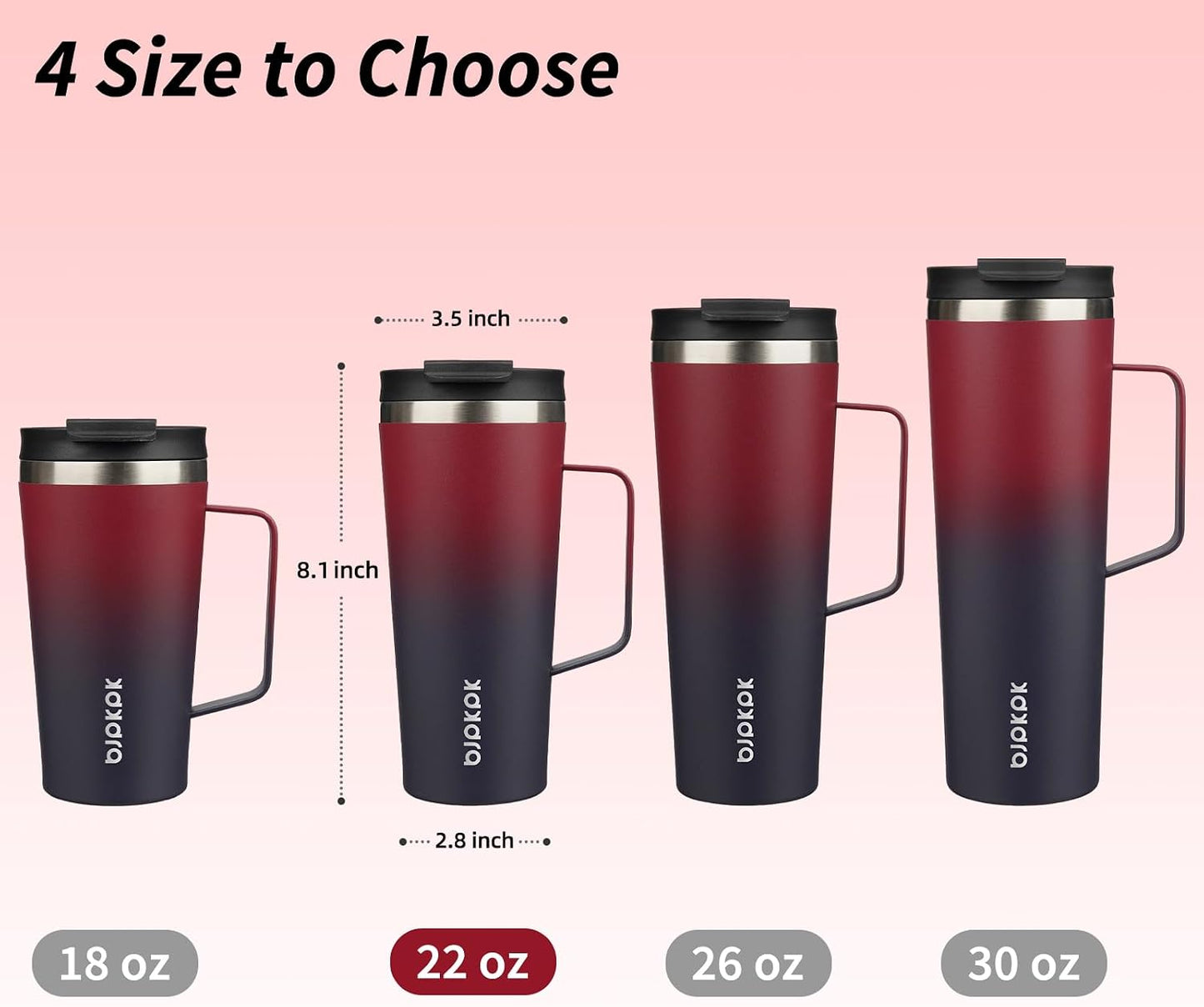 26oz Insulated Tumbler with Handle, Lid & Straw, Stainless Steel | Double Wall Vacuum Insulated Coffee Travel Mug - Keeps Cold & Hot, BPA Free, Cupholder Fit for Office, Gym & Travel