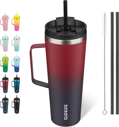 26oz Insulated Tumbler with Handle, Lid & Straw, Stainless Steel | Double Wall Vacuum Insulated Coffee Travel Mug - Keeps Cold & Hot, BPA Free, Cupholder Fit for Office, Gym & Travel