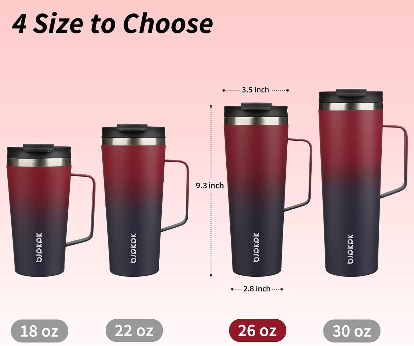 26oz Insulated Tumbler with Handle, Lid & Straw, Stainless Steel | Double Wall Vacuum Insulated Coffee Travel Mug - Keeps Cold & Hot, BPA Free, Cupholder Fit for Office, Gym & Travel