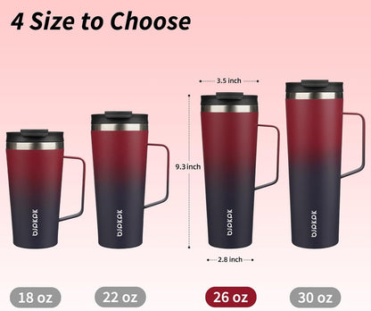 26oz Insulated Tumbler with Handle, Lid & Straw, Stainless Steel | Double Wall Vacuum Insulated Coffee Travel Mug - Keeps Cold & Hot, BPA Free, Cupholder Fit for Office, Gym & Travel