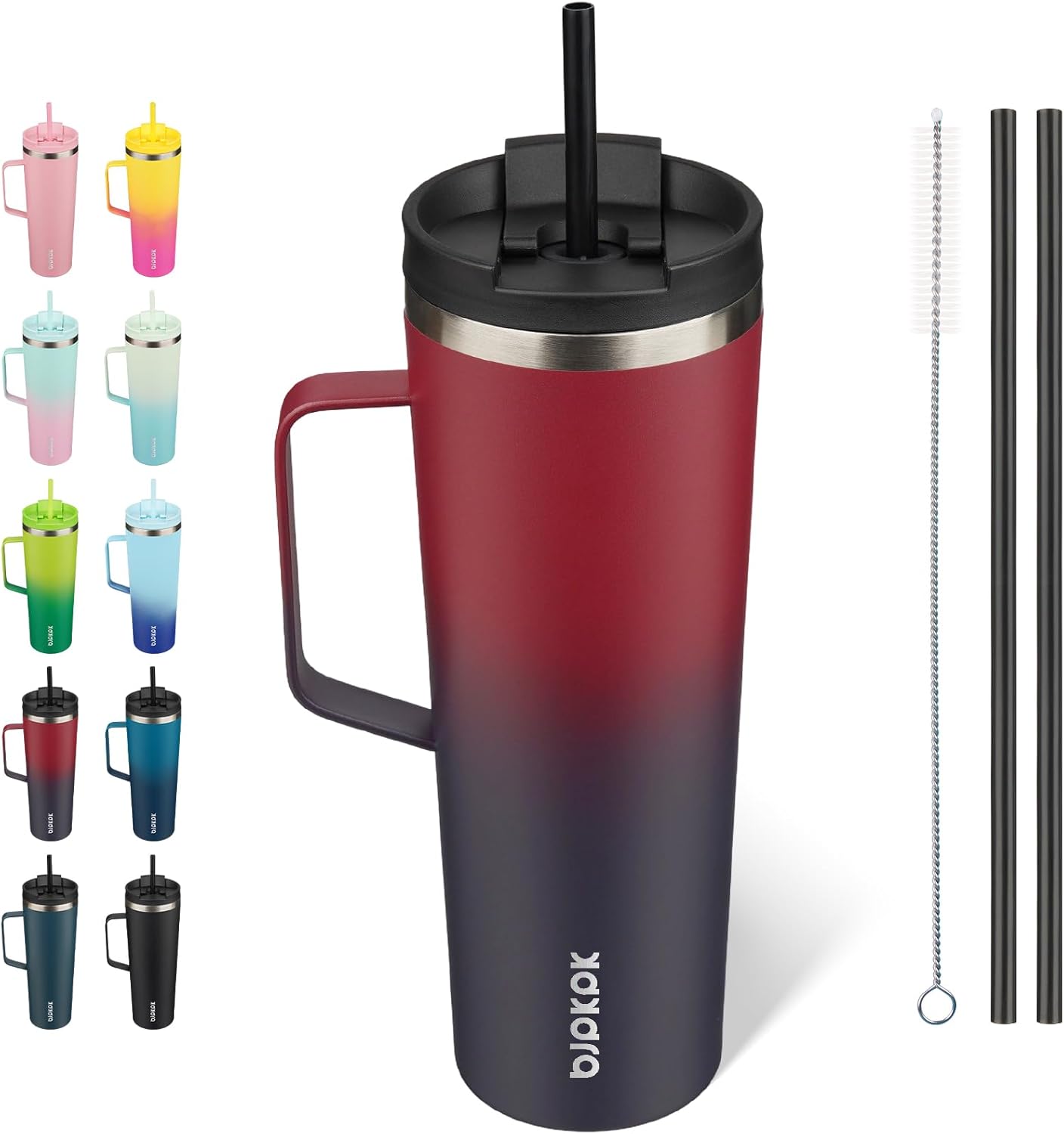 26oz Insulated Tumbler with Handle, Lid & Straw, Stainless Steel | Double Wall Vacuum Insulated Coffee Travel Mug - Keeps Cold & Hot, BPA Free, Cupholder Fit for Office, Gym & Travel
